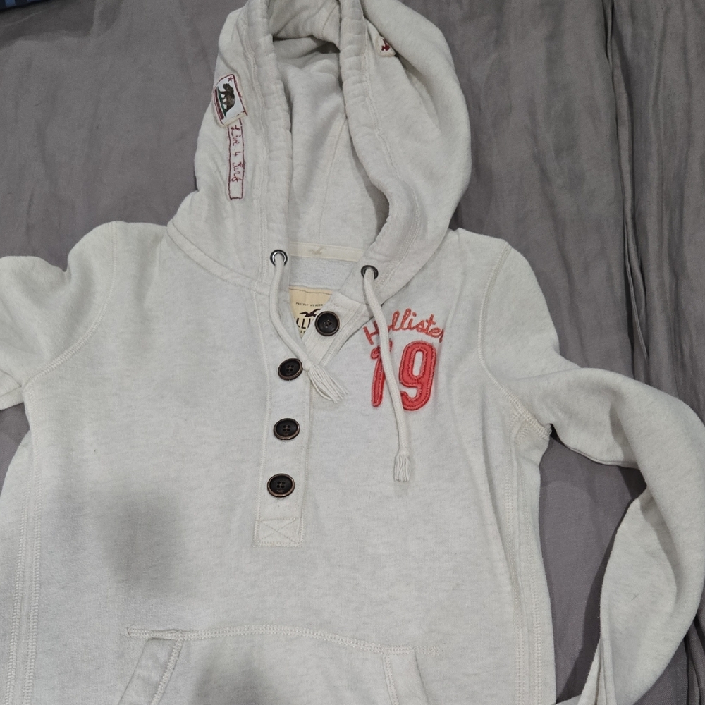 Hollister Off-White Hoodie with Red Embroidery
